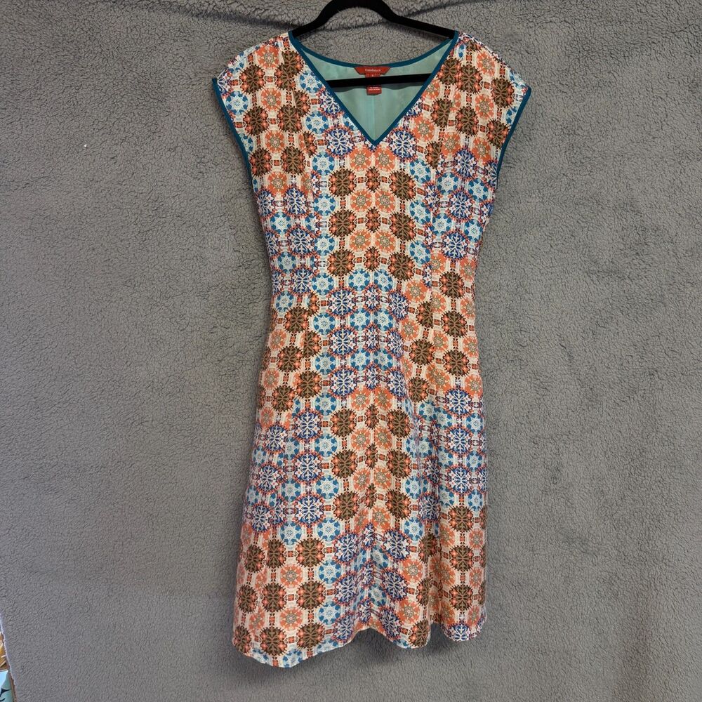 SUNDANCE Dress Womens 6 Multicolor Silk Floral V Neck Knee Length Mosaic Print